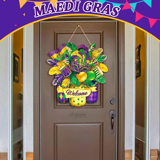 Mardi Gras Wooden Door Sign Wreath Hanging Decor for Outdoors Bulk Wholesale