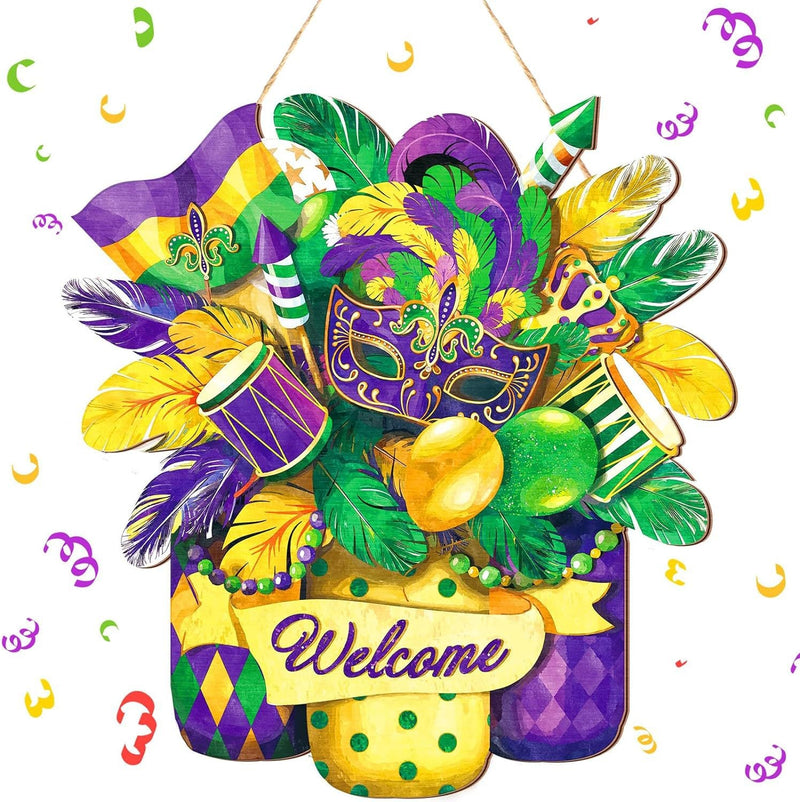 Mardi Gras Wooden Door Sign Wreath Hanging Decor for Outdoors Bulk Wholesale