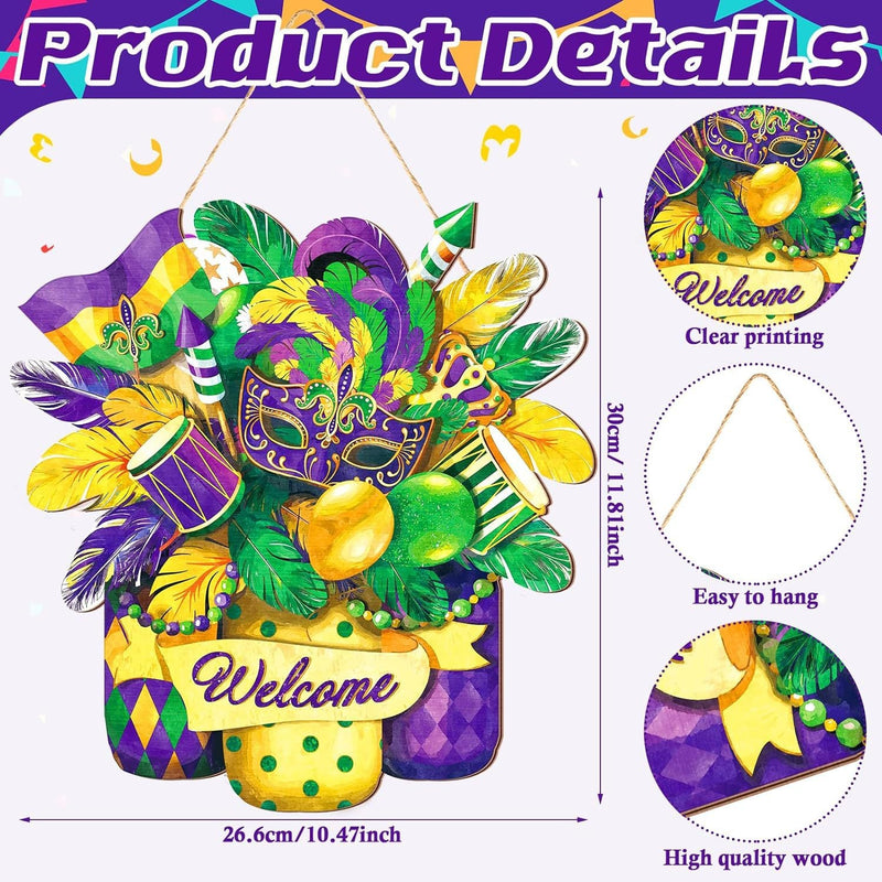 Mardi Gras Wooden Door Sign Wreath Hanging Decor for Outdoors Bulk Wholesale
