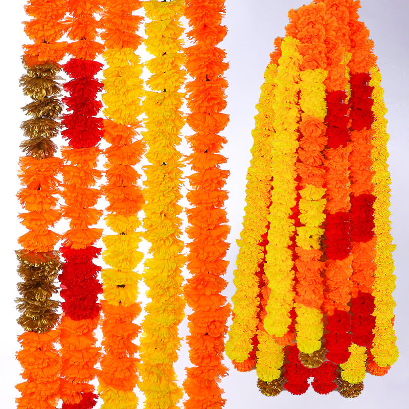 39 Inch Marigold Flower Garland 6 Ft Artificial Silk Autumn Decor for Diwali Floral Arrangements