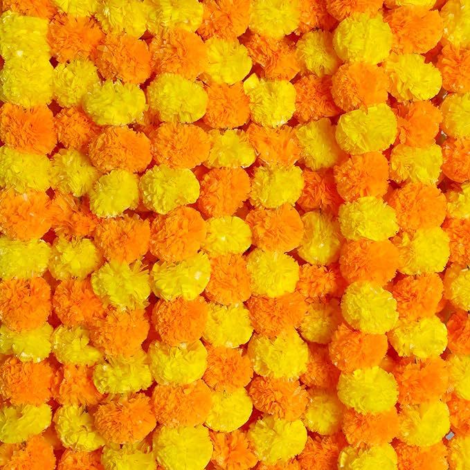 39 Inch Marigold Flower Garland 6 Ft Artificial Silk Autumn Decor for Diwali Floral Arrangements