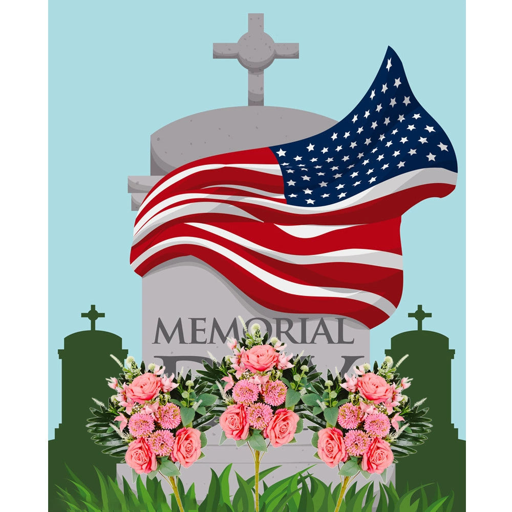 Memorial Daisy & Rose Artificial Grave Bouquet (21.7-Inch) – Tombstone Decoration (Includes Ground Stake)