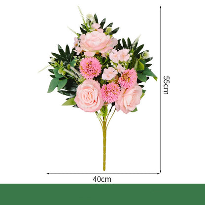 Memorial Daisy & Rose Artificial Grave Bouquet (21.7-Inch) – Tombstone Decoration (Includes Ground Stake)