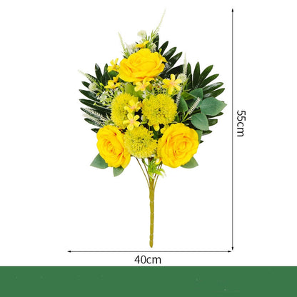 Memorial Daisy & Rose Artificial Grave Bouquet (21.7-Inch) – Tombstone Decoration (Includes Ground Stake)