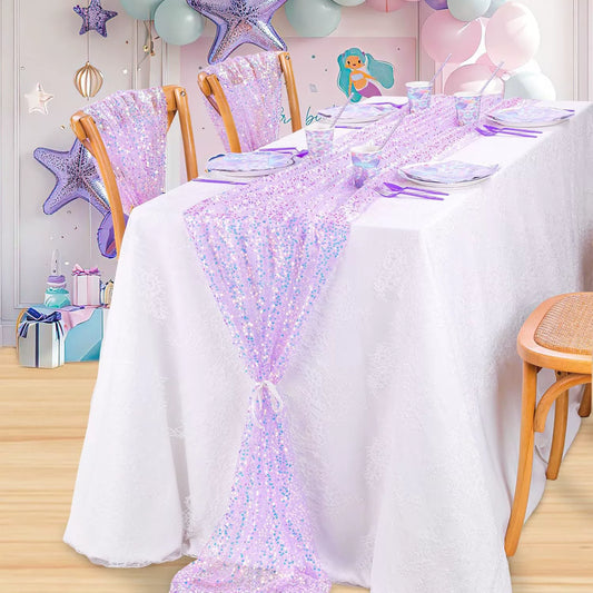 Mermaid Sequin Table Runner - Sparkly Glitter Table Decor for Wedding, Birthday Party, Event Backdrop