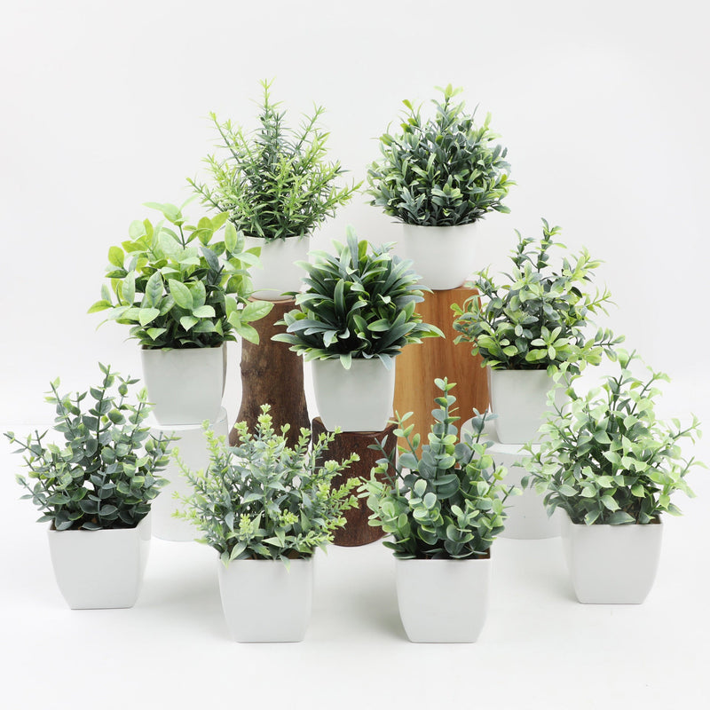 Mini Artificial Potted Eucalyptus Plants, 6 Pcs, Small Indoor Faux Greenery for Home Office Farmhouse Bathroom Decor