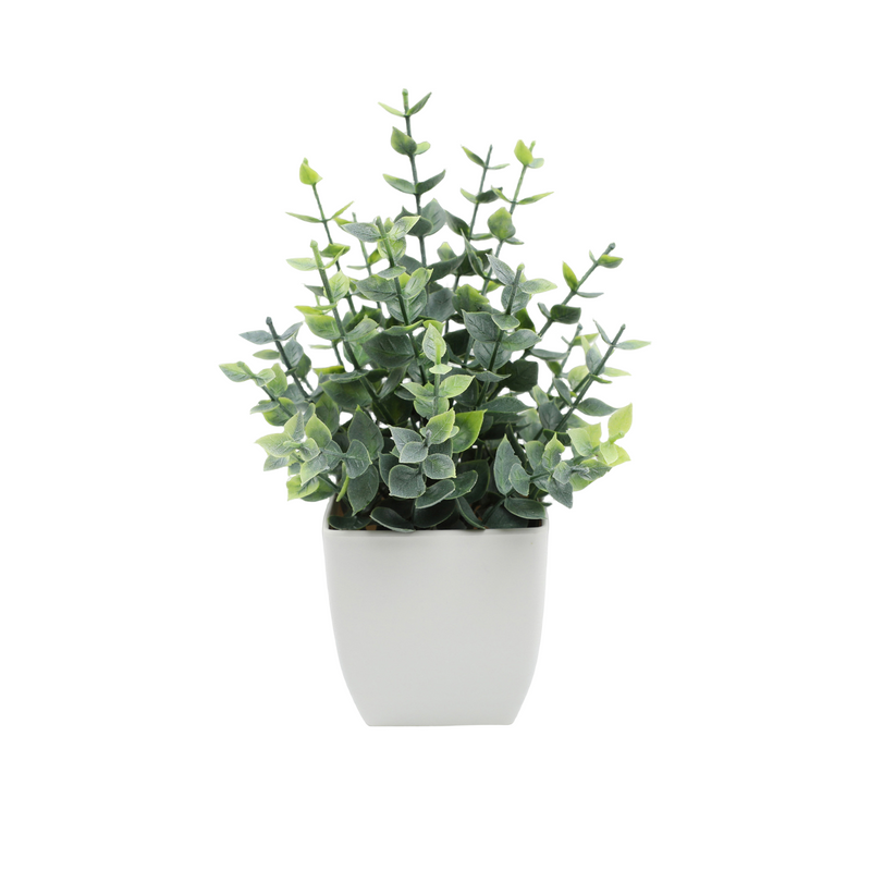 Mini Artificial Potted Eucalyptus Plants, 6 Pcs, Small Indoor Faux Greenery for Home Office Farmhouse Bathroom Decor