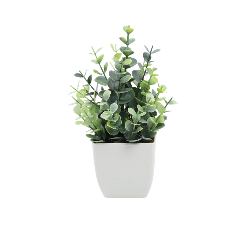 Mini Artificial Potted Eucalyptus Plants, 6 Pcs, Small Indoor Faux Greenery for Home Office Farmhouse Bathroom Decor