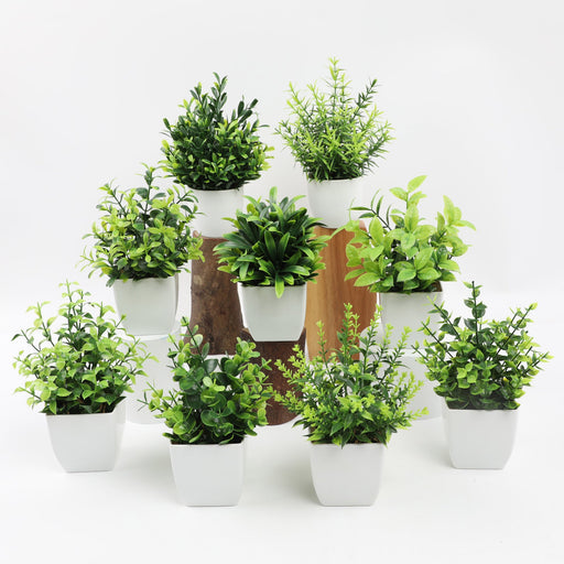 Mini Artificial Potted Eucalyptus Plants, 6 Pcs, Small Indoor Faux Greenery for Home Office Farmhouse Bathroom Decor
