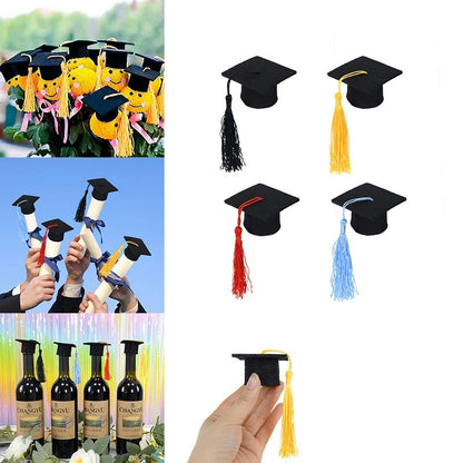 10PCS Mini Graduation Cap Bottle Toppers - Felt Doctor Hats for Grad Party, Bottle & Candy Box Decorations