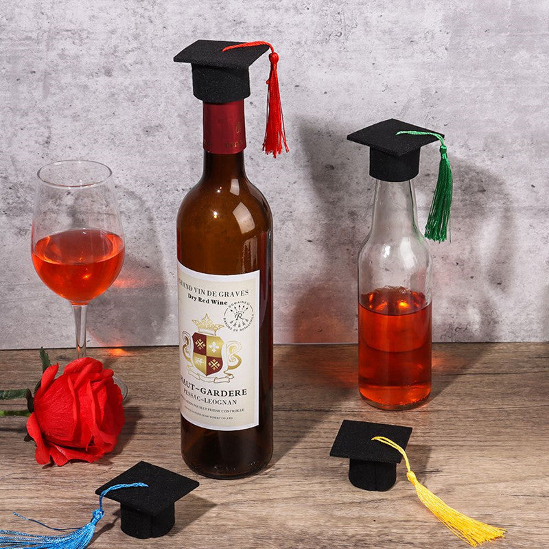 10PCS Mini Graduation Cap Bottle Toppers - Felt Doctor Hats for Grad Party, Bottle & Candy Box Decorations