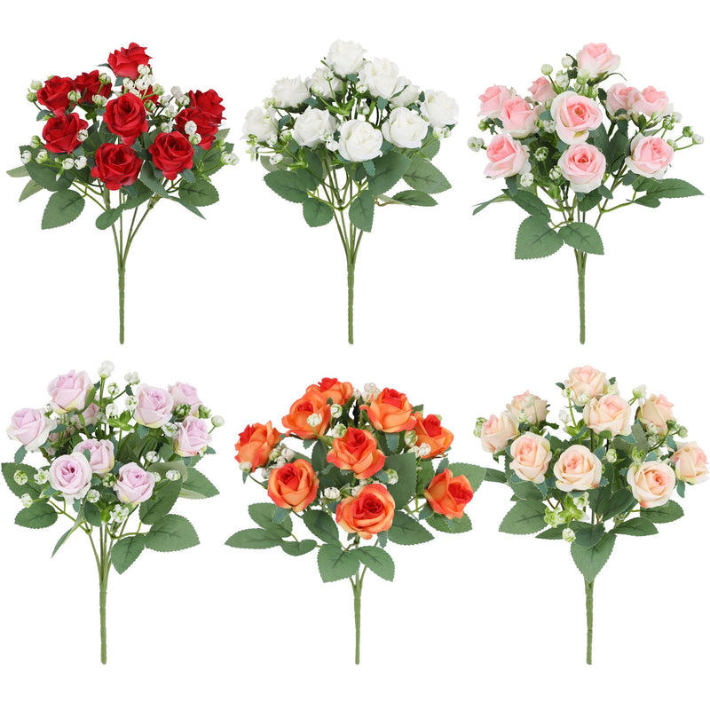 11.8 Inch Artificial Small Rose Blooming Bush with Baby's Breath Bouquet, Bulk Quantity
