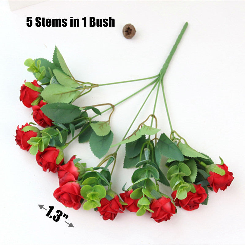 Miniature Artificial Silk Roses Bouquet Bush 2025 Upgrade, Small Decorative Flowers