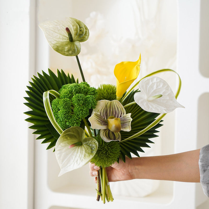 16 Inch Artificial Flower Bouquet 10 Stems Minimalist Silk Flowers for Home Wedding Decor