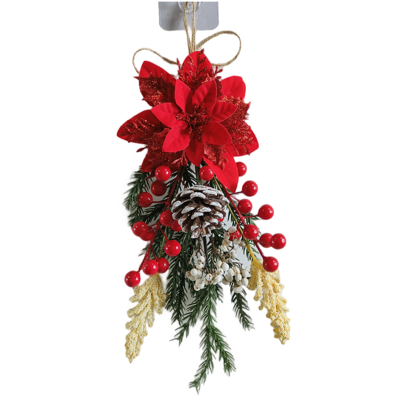 12 Inch Glitter Poinsettia Artificial Flower Christmas Hanging Decor Bulk Quantity