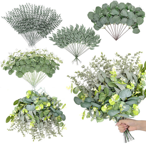 Mixed Artificial Greenery Stems Bulk, 12 Inch Silk Greenery for Wedding Floral Arrangements Centerpieces, 50 Pcs