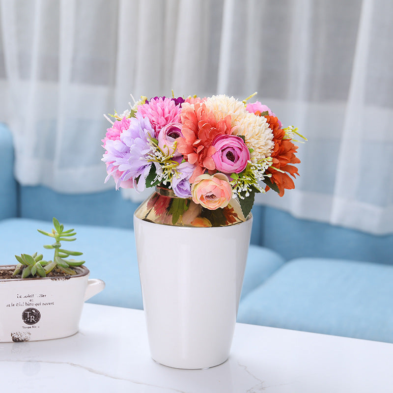 12 Inch Mixed Faux Chrysanthemum Pompon and Peony Buds Bouquet, 10 Pcs Artificial Flowers