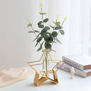 Gold Artificial Flower Vases with Glass Tube Insert, Set of 2, Decorative Home Centerpiece