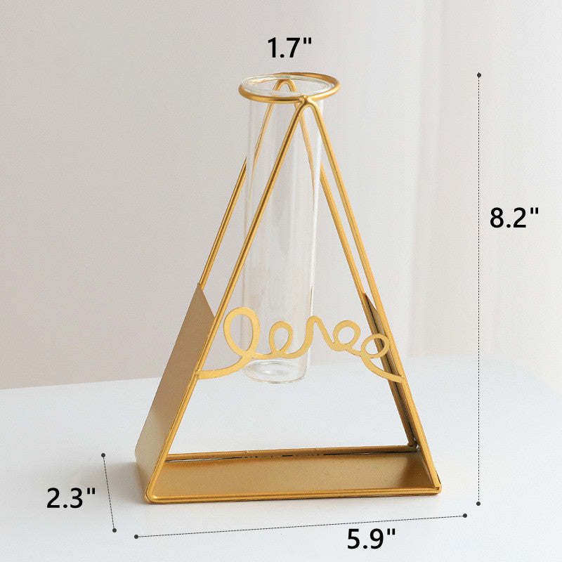 Gold Artificial Flower Vases with Glass Tube Insert, Set of 2, Decorative Home Centerpiece