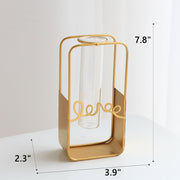 Gold Artificial Flower Vases with Glass Tube Insert, Set of 2, Decorative Home Centerpiece