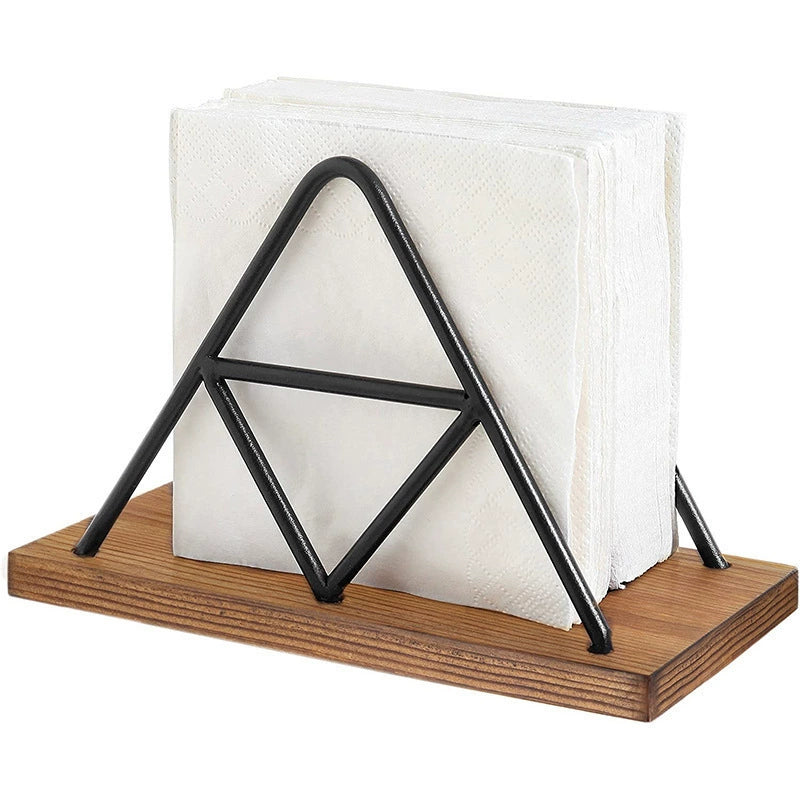 Modern Geometric Napkin Holder - Wooden & Metal Triangle Stand for Cafe, Restaurant & Home Decor