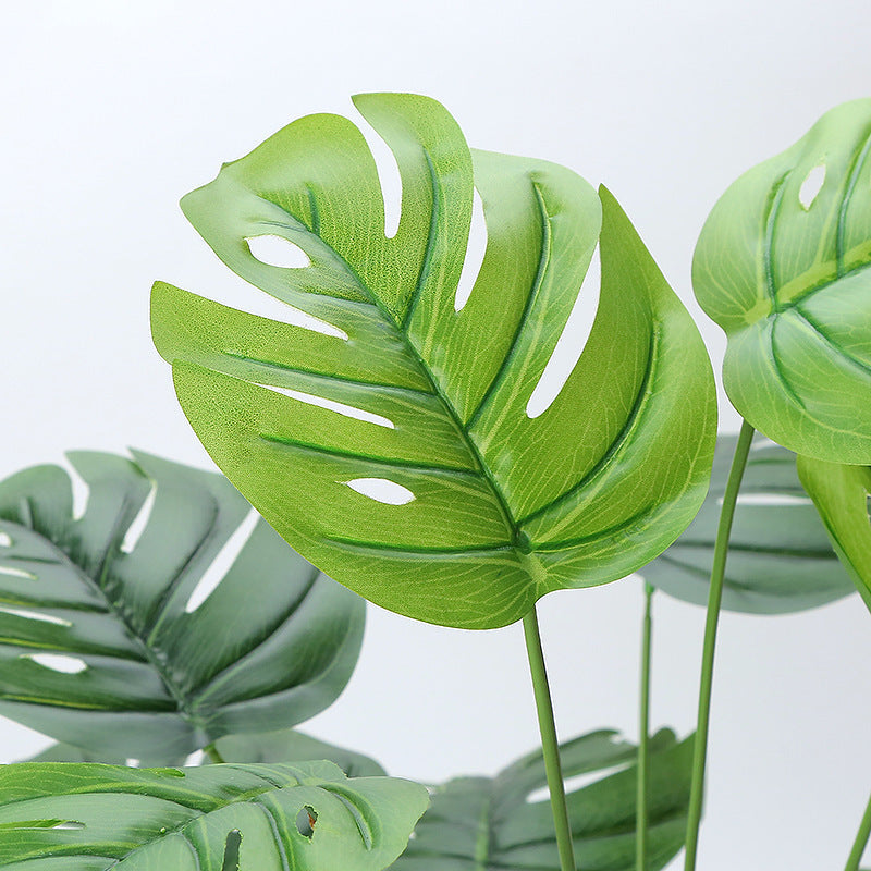 21 Inch Artificial Monstera Bush with 18 Forks Palm Tree Leaves, Bulk Wholesale, Artificial Plants for Bathroom Decor