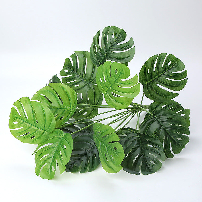 21 Inch Artificial Monstera Bush with 18 Forks Palm Tree Leaves, Bulk Wholesale, Artificial Plants for Bathroom Decor