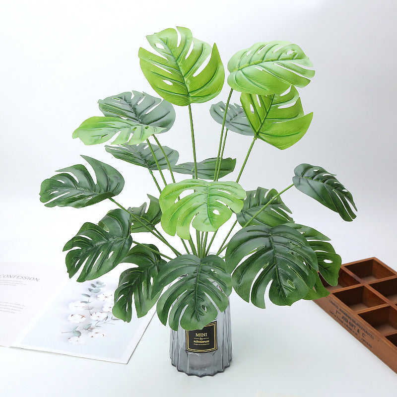 21 Inch Artificial Monstera Bush with 18 Forks Palm Tree Leaves, Bulk Wholesale, Artificial Plants for Bathroom Decor