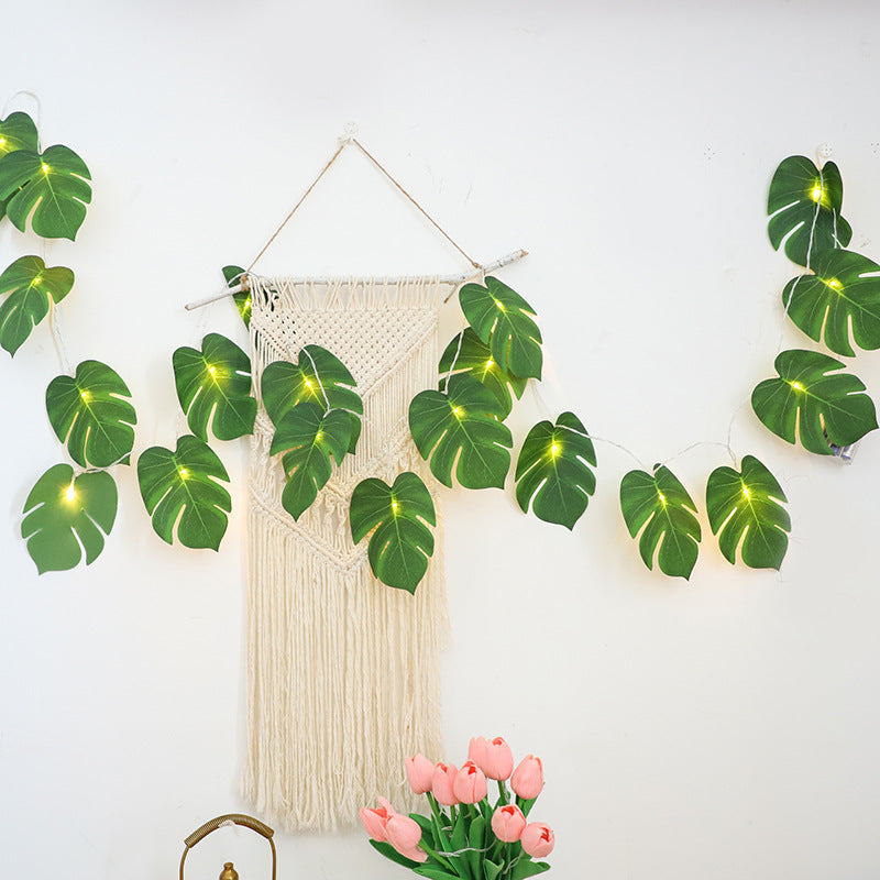 10 Ft Monstera Leaf String Lights, 10 Pcs Tropical Artificial Rattan Palm Leaves Garland
