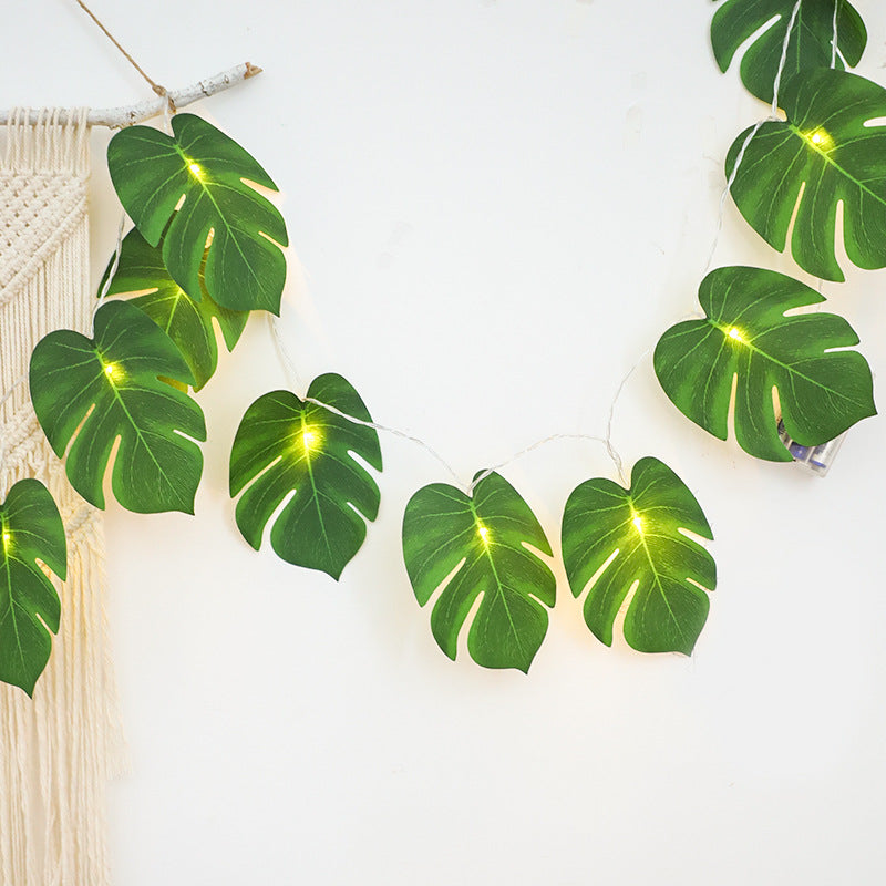 10 Ft Monstera Leaf String Lights, 10 Pcs Tropical Artificial Rattan Palm Leaves Garland