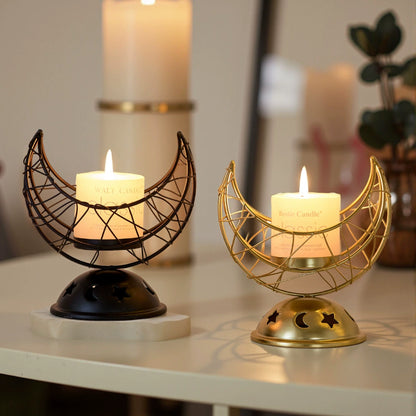 Moon Phase Metal Candle Holder & Incense Burner (Gold/Black) - Romantic Home & Wedding Decor