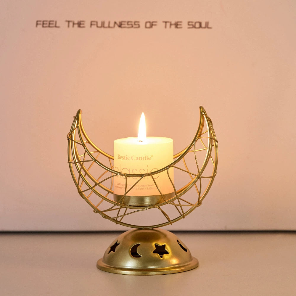 Moon Phase Metal Candle Holder & Incense Burner (Gold/Black) - Romantic Home & Wedding Decor
