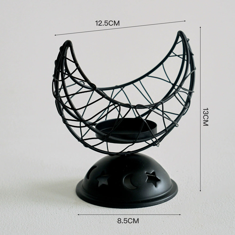 Moon Phase Metal Candle Holder & Incense Burner (Gold/Black) - Romantic Home & Wedding Decor