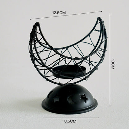 Moon Phase Metal Candle Holder & Incense Burner (Gold/Black) - Romantic Home & Wedding Decor