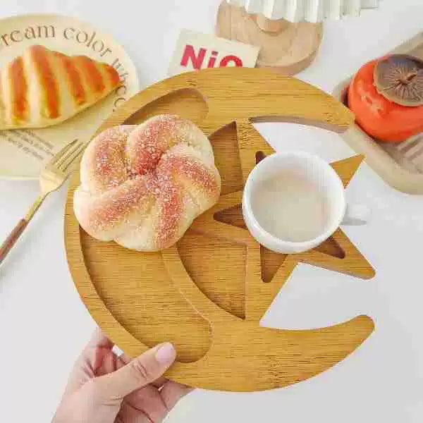 Moon & Star Shaped Density Board Tray (7.1-7.4 Inches) - Multipurpose for Snacks, Fruits & Desserts