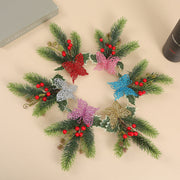 6 Pcs Multicolor Christmas Butterfly and Holly Berry Ornaments with Clips Artificial Decorations
