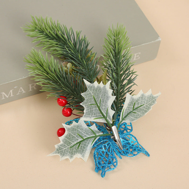 6 Pcs Multicolor Christmas Butterfly and Holly Berry Ornaments with Clips Artificial Decorations