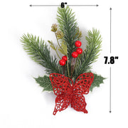 6 Pcs Multicolor Christmas Butterfly and Holly Berry Ornaments with Clips Artificial Decorations