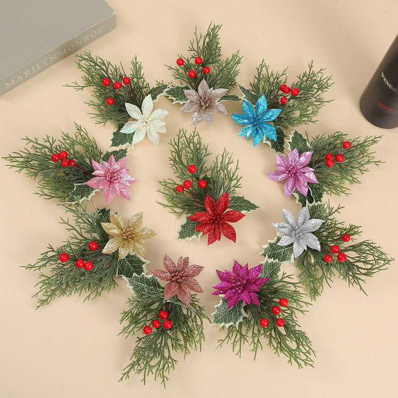 10 Pcs Multicolor Artificial Christmas Poinsettia Flowers with Clips Bulk Pack