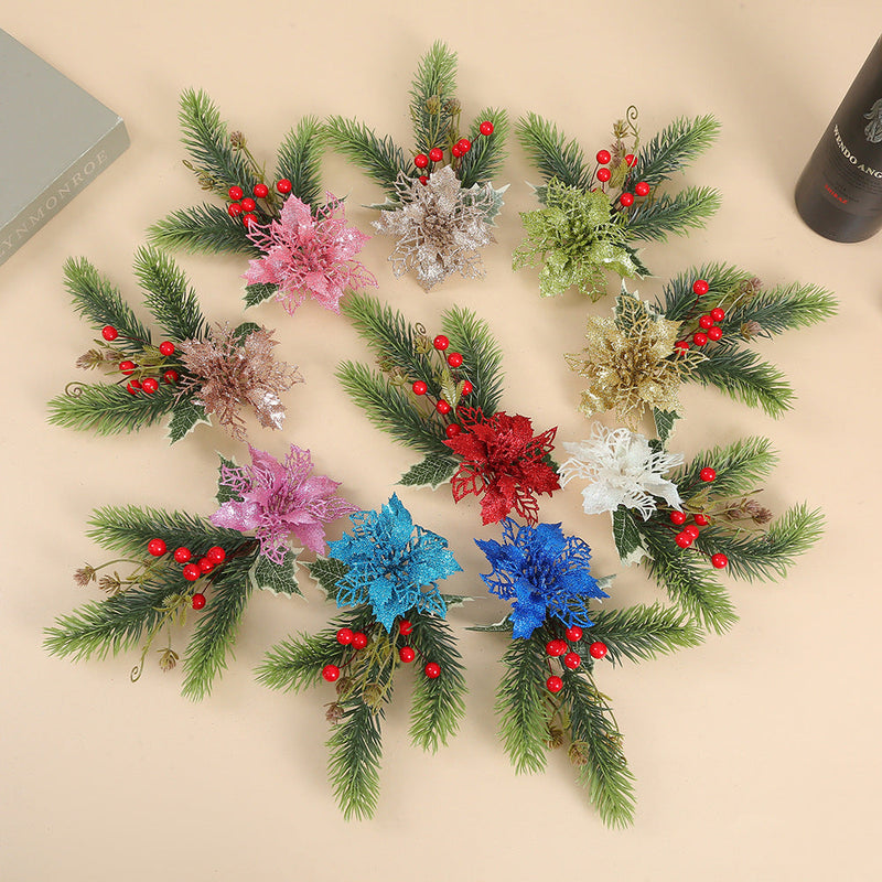 10 Pcs Multicolor Artificial Christmas Poinsettia Flowers with Clips Bulk Pack