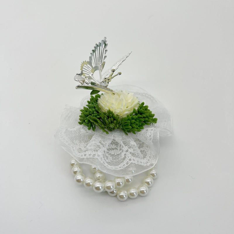 Mum Ball Flower Wrist Corsage Bracelet with Butterfly and Men Boutonniere Set for Wedding Party Bulk Wholesale