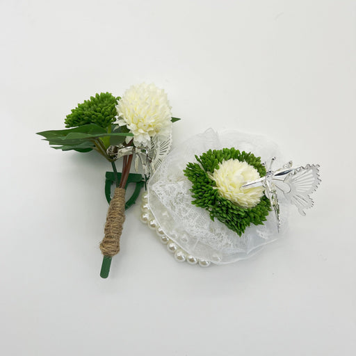 Mum Ball Flower Wrist Corsage Bracelet with Butterfly and Men Boutonniere Set for Wedding Party Bulk Wholesale