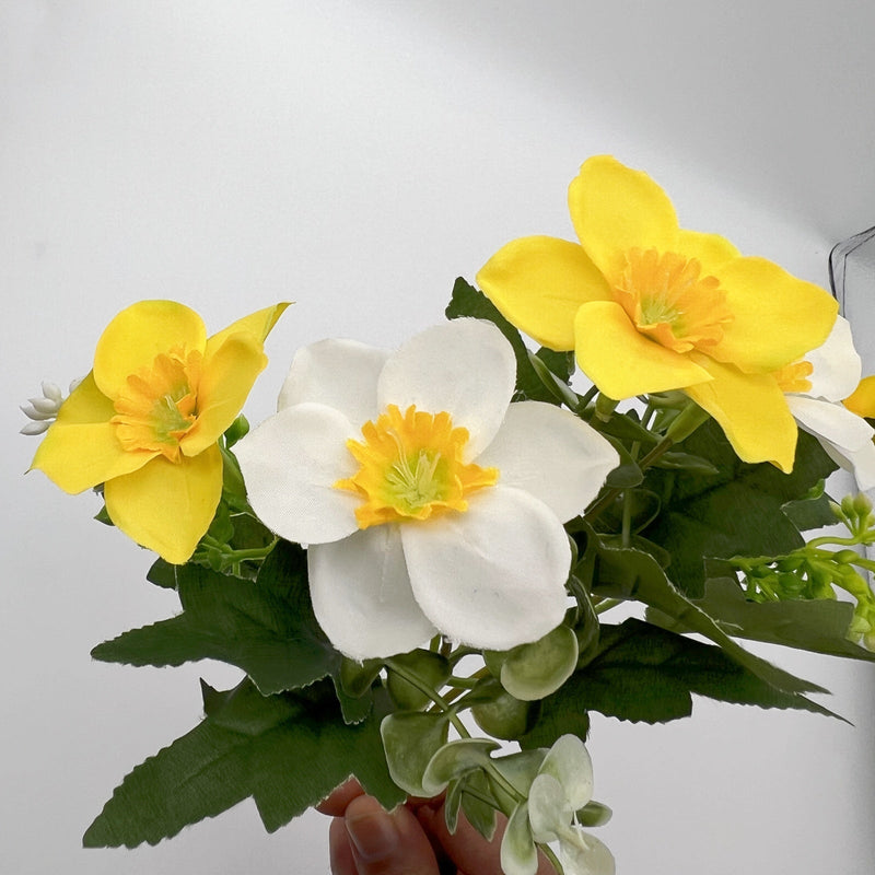 10 Inch Artificial Narcissus Bush Bouquet 10 Pcs Small Spring Flowers for Crafts