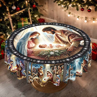 Nativity Round Tablecloth - 60 Inch Waterproof Stain-Resistant Festive Holiday Decor Table Cover