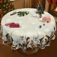 Nativity Round Tablecloth - 60 Inch Waterproof Stain-Resistant Festive Holiday Decor Table Cover