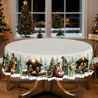 Nativity Round Tablecloth - 60 Inch Waterproof Stain-Resistant Festive Holiday Decor Table Cover