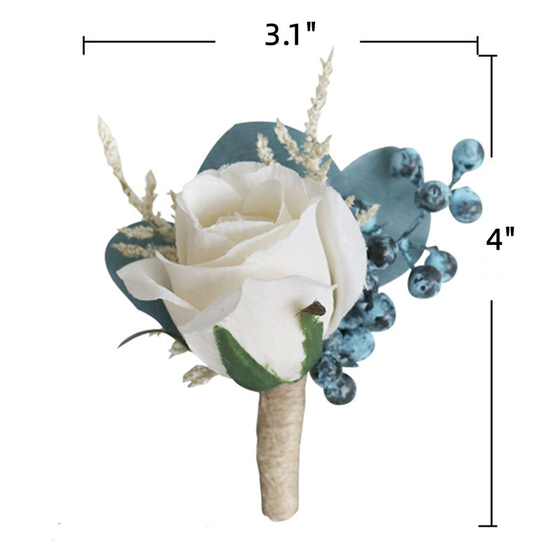 Navy Blue and Champagne Artificial Boutonnieres Bulk Pack, Silk Flowers, Wedding Decorations