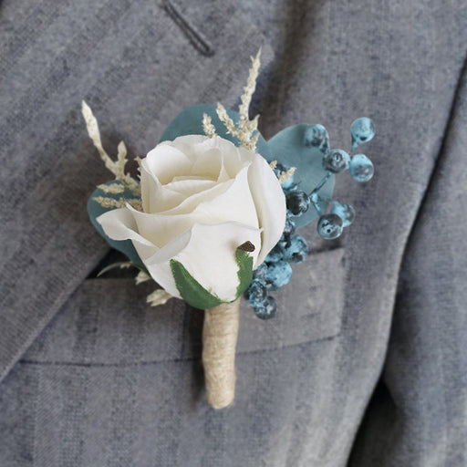 Navy Blue and Champagne Artificial Boutonnieres Bulk Pack, Silk Flowers, Wedding Decorations