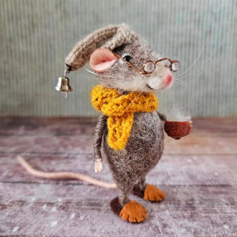 Needle Felted Christmas Mouse Ornament (3.15in Tall) | Handmade Holiday Decor