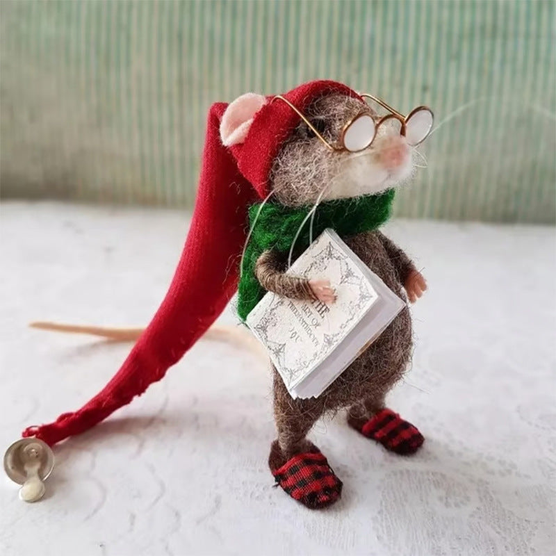 Needle Felted Christmas Mouse Ornament (3.15in Tall) | Handmade Holiday Decor